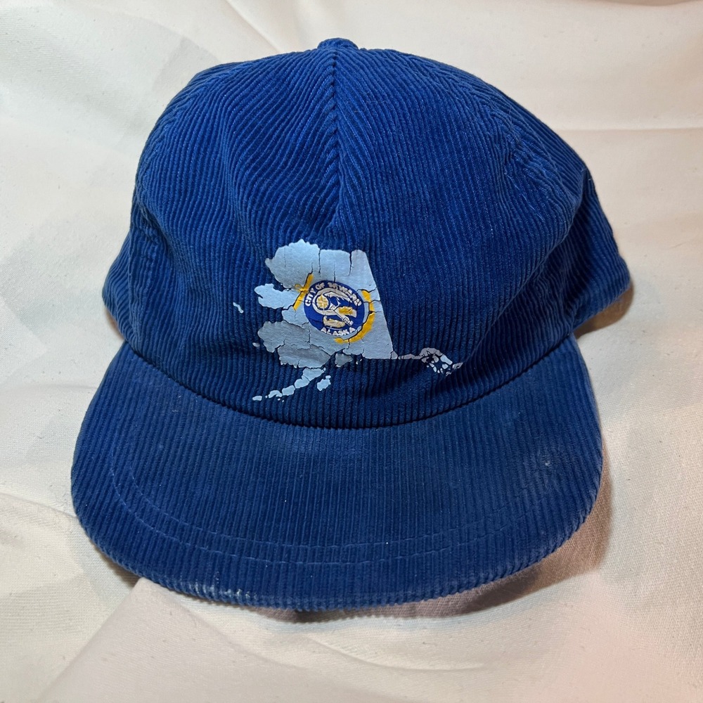 VTG Seward Alaska Corduroy Hat Blue Snapback Sportcap AK OS OSFA City Cap Kenai